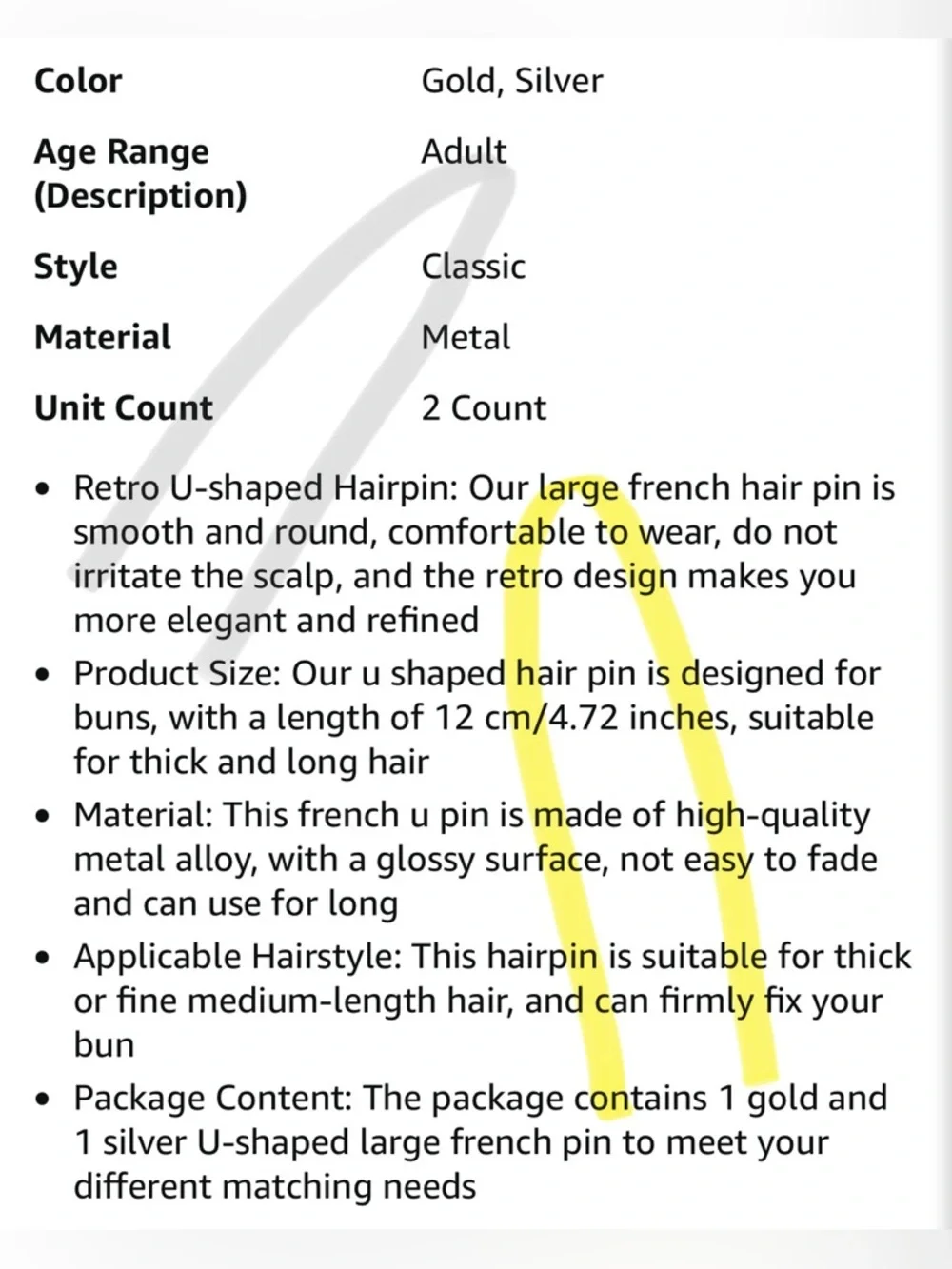 Gold & Silver Metal Hair Fork Set - Classic U-Shaped Hair Pins